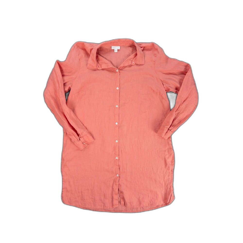 J. Jill Love Linen Tunic Shirt Dress Womens Large Tall Coral Button Front
